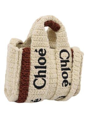 Chloe Woody Crochet Nano Tote Bag Cotton Beige Brown